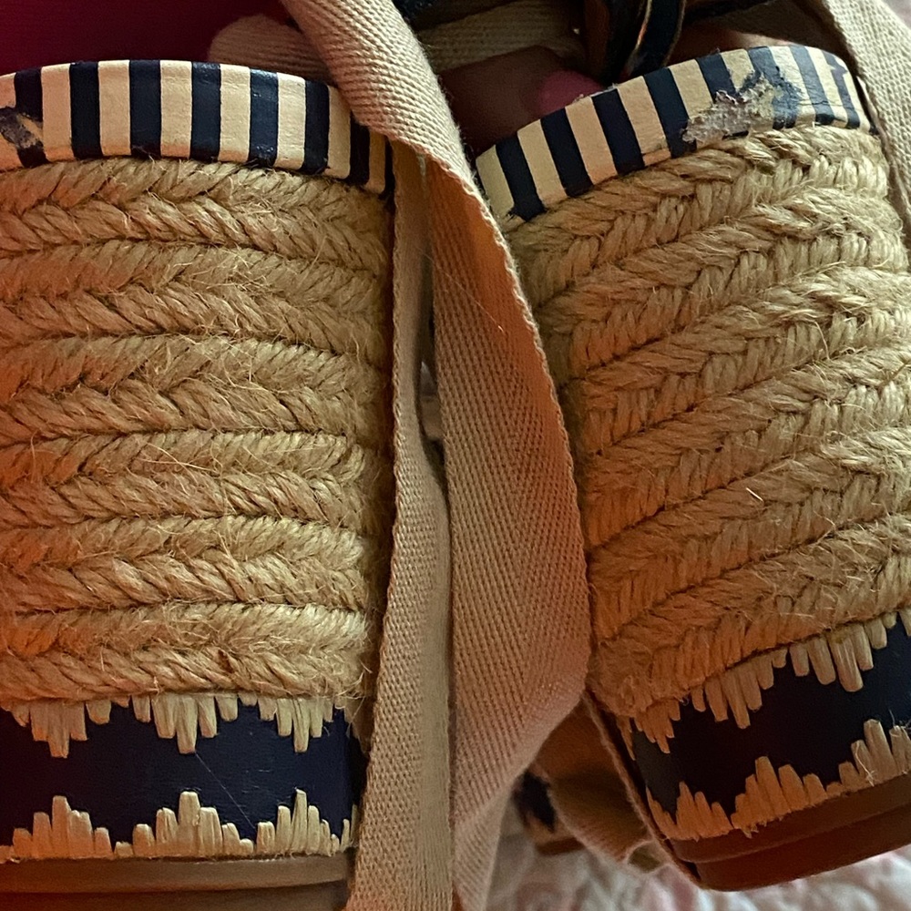 Tory Burch Blue Denim Dandy Ankle Wrap Espadrille Wedge Sandals - Picture 8 of 8